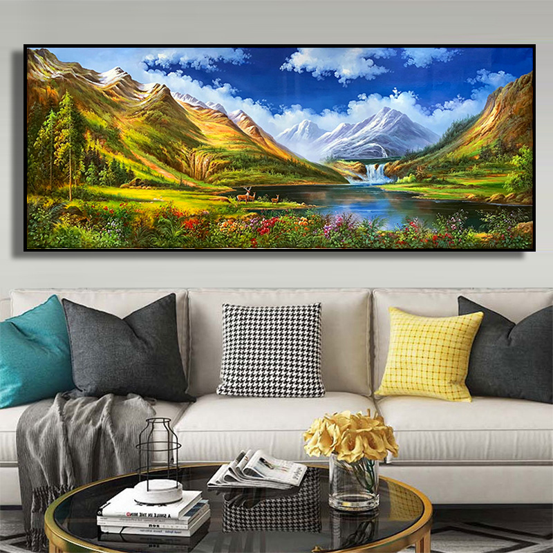 100% Home Decor Countryside Scenery Realistic Green Mountains and Green Waters Mountain custom Oil Painting canvas wall art