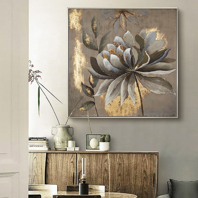 100% Hand Painted Abstract Golden Flower Oil Painting On Canvas decorative classic flower wall painting