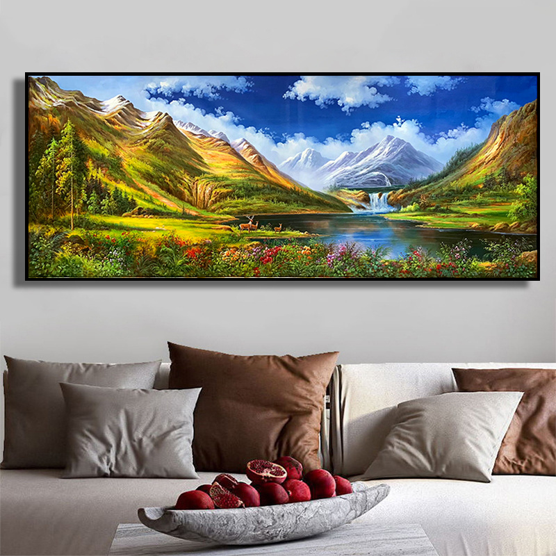 100% Home Decor Countryside Scenery Realistic Green Mountains and Green Waters Mountain custom Oil Painting canvas wall art