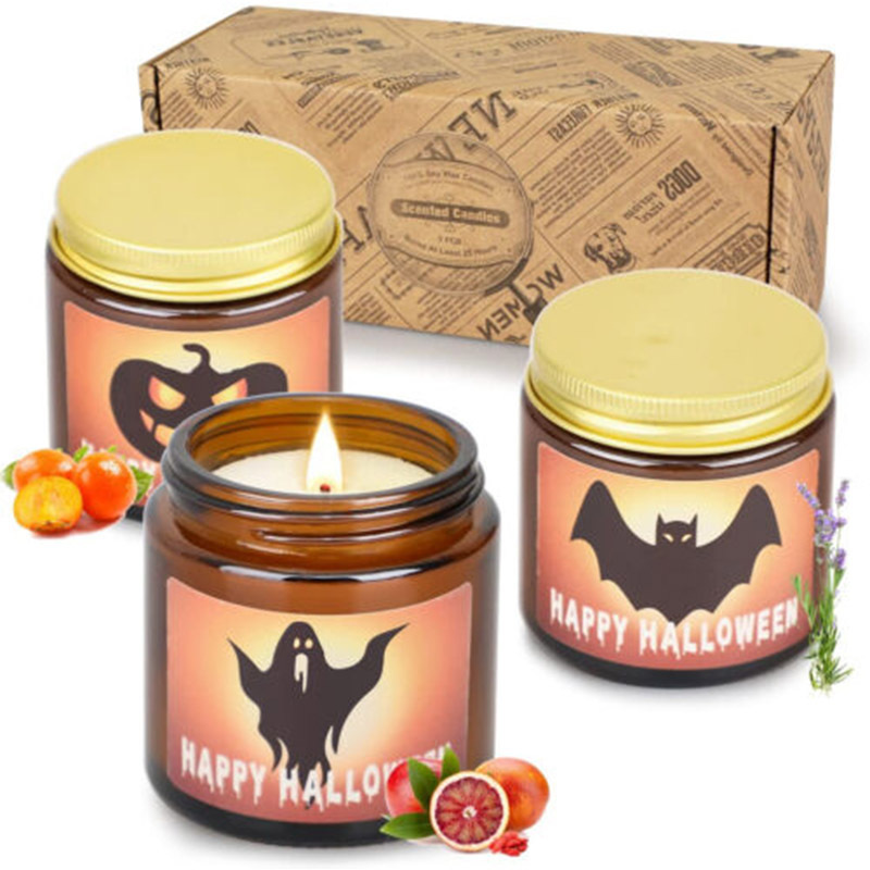 Holiday Hot Selling Creative Promotional fall garden Halloween elements Bat pumpkin sticker pattern scented candle Gift Box