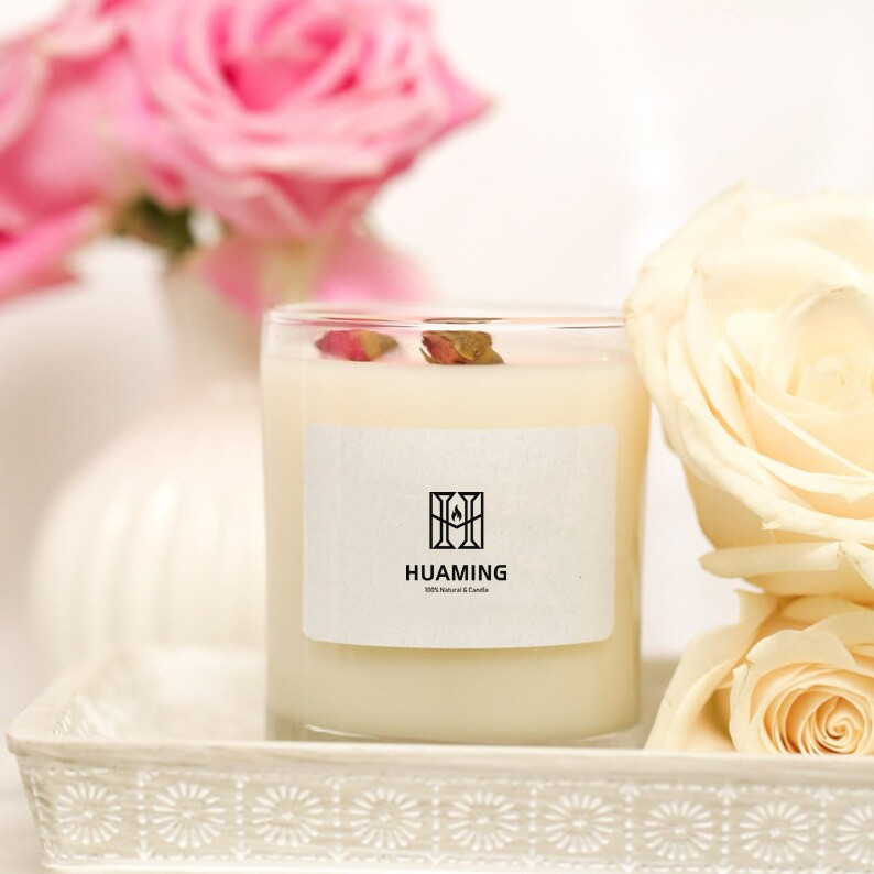 Huaming Home Gifts Homsolver Wedding Party Favors Magnolia Flower Fragrance Candle Glitter Glass Translucent Scented Candles