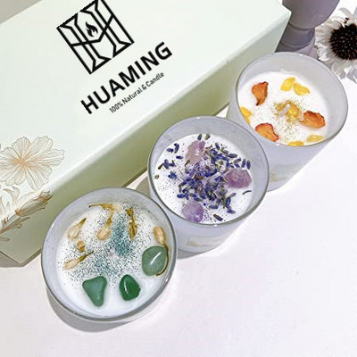 HUAMING customized Luxury spiritual healing gift yoga energy candle chakra soy wax candle aromatherapy scented crystal candles