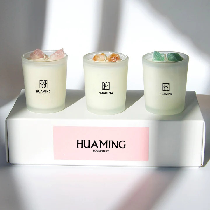 HUAMING customized Luxury spiritual healing gift yoga energy candle chakra soy wax candle aromatherapy scented crystal candles