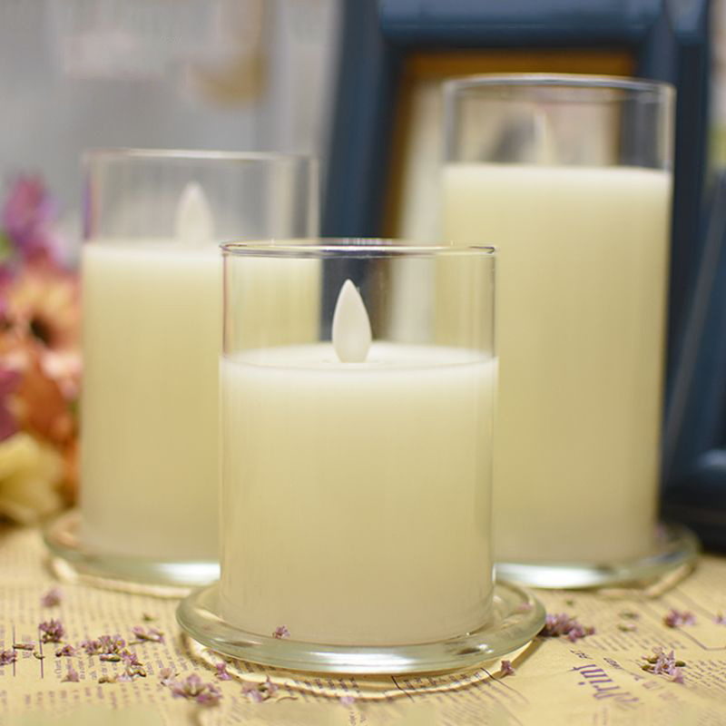 Wholesale 3D Real Flame led Birthday GlassJar Soy Wax Candle With Remote Control