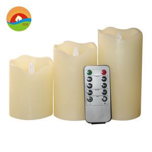 Huaming Wholesale Different Size 3D Real Flame Electronic Candles Handmade Home Decor Automatic Remote Control LED Candle Set