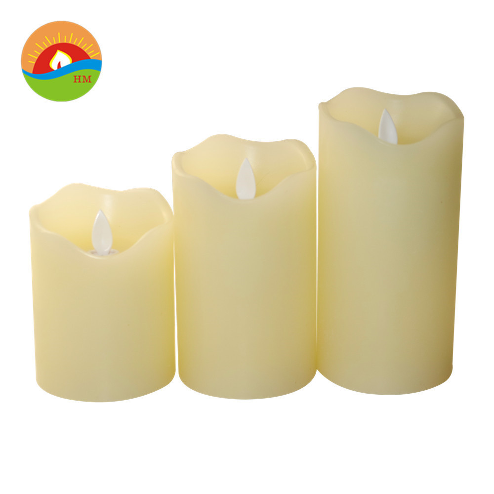 Huaming Wholesale Different Size 3D Real Flame Electronic Candles Handmade Home Decor Automatic Remote Control LED Candle Set