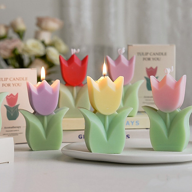 Huaming Novelty Handmade 3d Color Flower Shaped Art Candles Ins Style Mini Soy Wax Flower-shaped Tulip Scented Candle