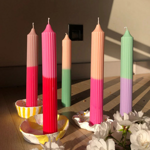 Custom Home Decor wedding Two-ton color stripe white pink paraffin wax Soy Wax ribbed taper Pillar candle