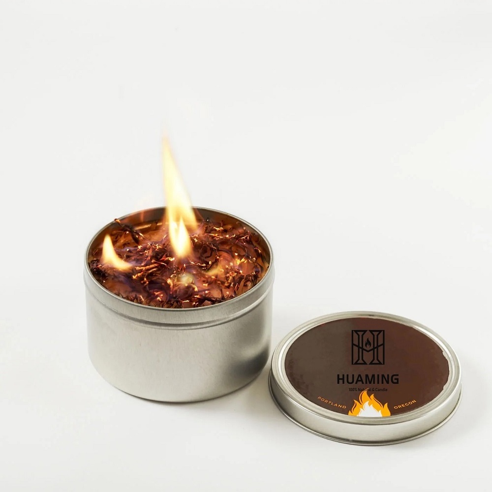 Huaming High Quality 3 Wick Tin Candle Unique Charcoal Wax Core Outdoor Campfire Candle BBQ Party Can Scented Brazier Candle