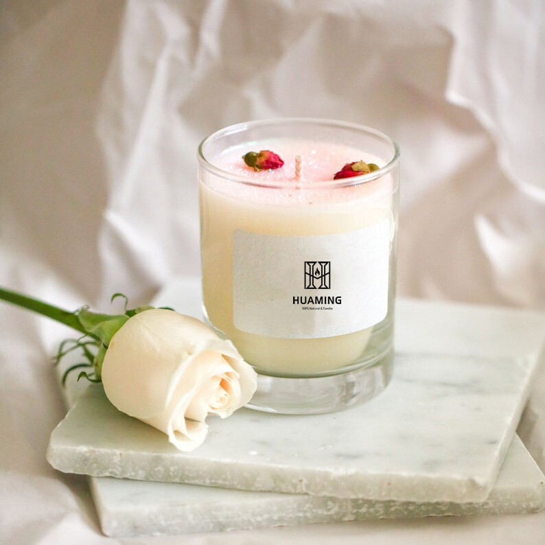 Huaming Home Gifts Homsolver Wedding Party Favors Magnolia Flower Fragrance Candle Glitter Glass Translucent Scented Candles