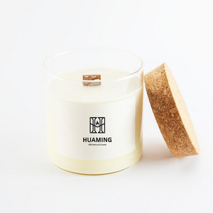 Huaming Premium Organic Scented Candle Lavender Customize Essential Oil Large Cork Lid Scented Candle with Crackling Wooden Wick