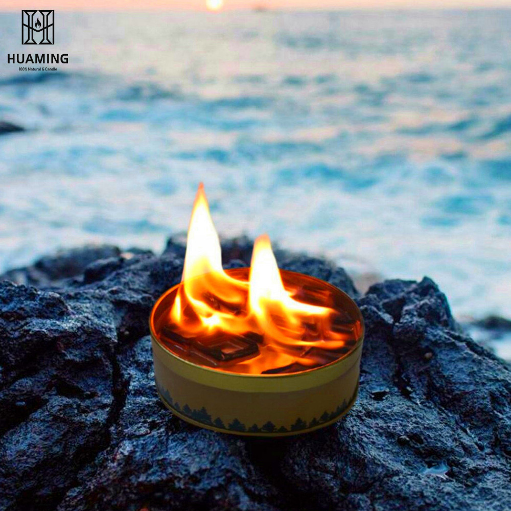 Huaming High Quality 3 Wick Tin Candle Unique Charcoal Wax Core Outdoor Campfire Candle BBQ Party Can Scented Brazier Candle