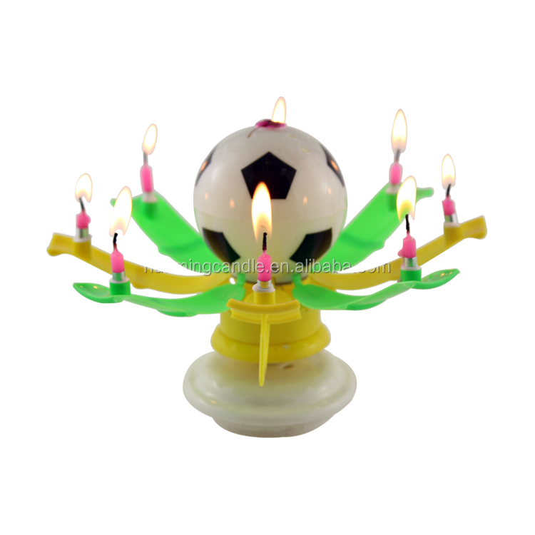 Football Singing Happy Birthday Flower Opening Candle Birthday Party Soccer Music Fireworks Birthday Cake Sparkling Candles