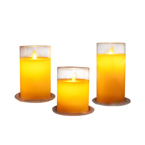 Wholesale 3D Real Flame led Birthday GlassJar Soy Wax Candle With Remote Control