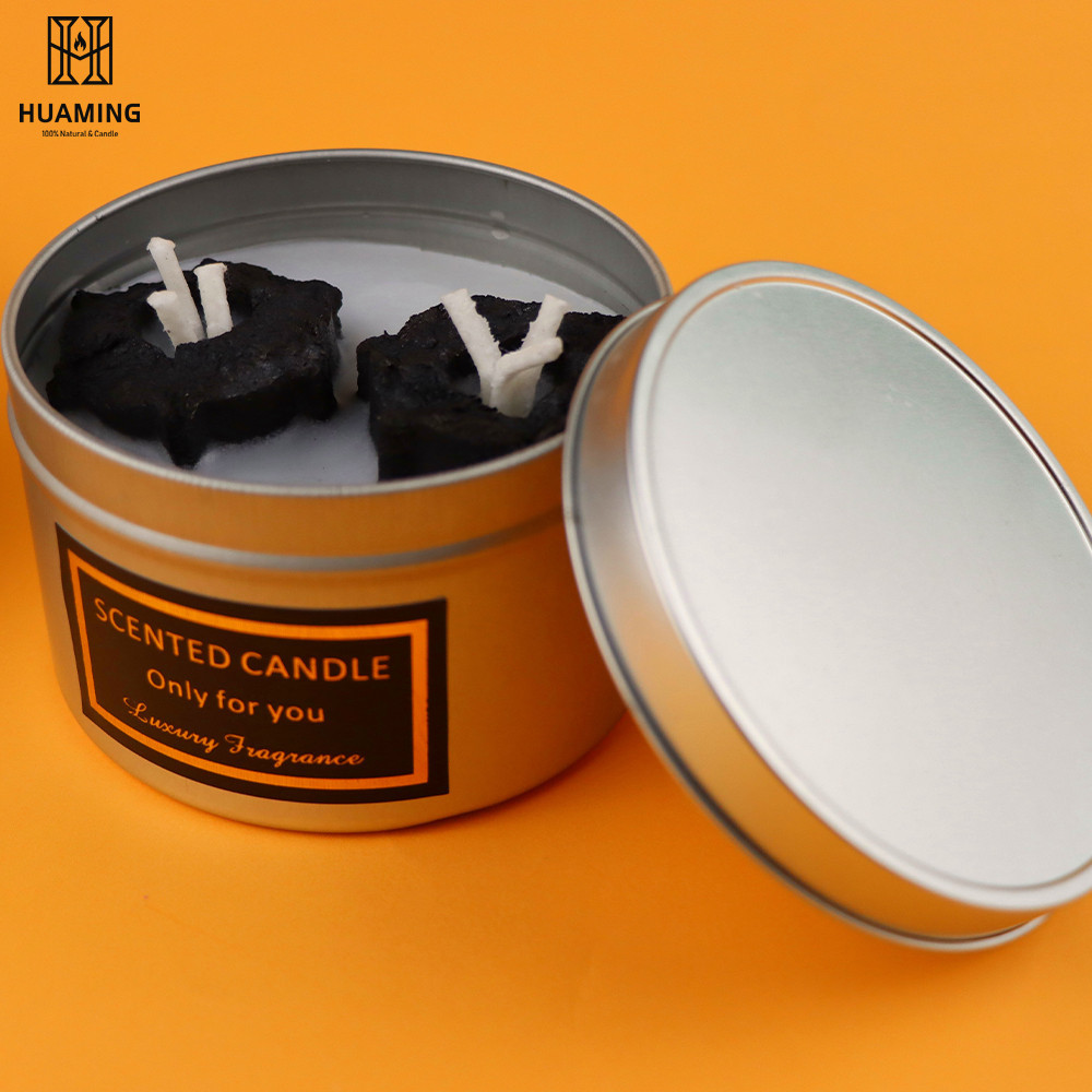 Huaming High Quality 3 Wick Tin Candle Unique Charcoal Wax Core Outdoor Campfire Candle BBQ Party Can Scented Brazier Candle