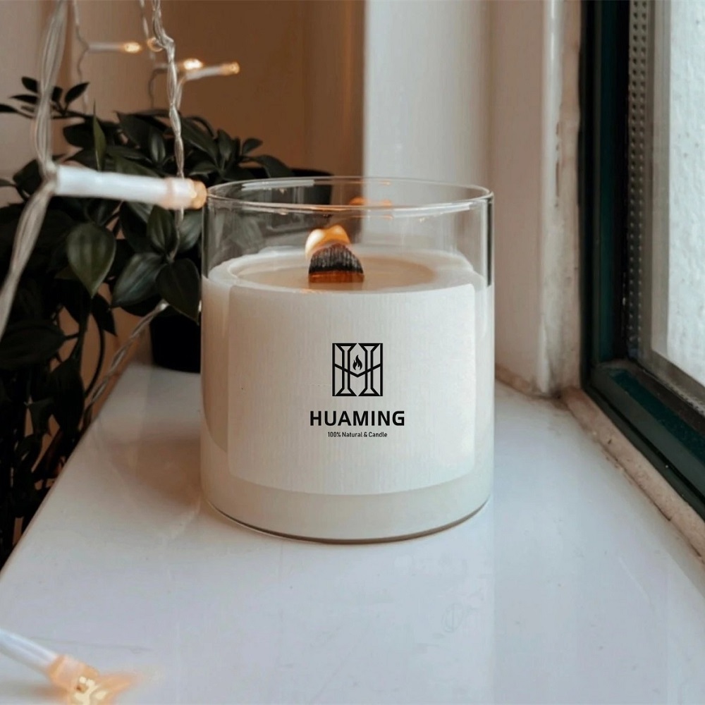 Huaming Premium Organic Scented Candle Lavender Customize Essential Oil Large Cork Lid Scented Candle with Crackling Wooden Wick