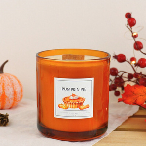 Autumn Wood Wick Dessert Pumpkin Pie Caramel and Cheese Popcorn Scented Soy Wax Candles Customized Scented Printed Tin Candles