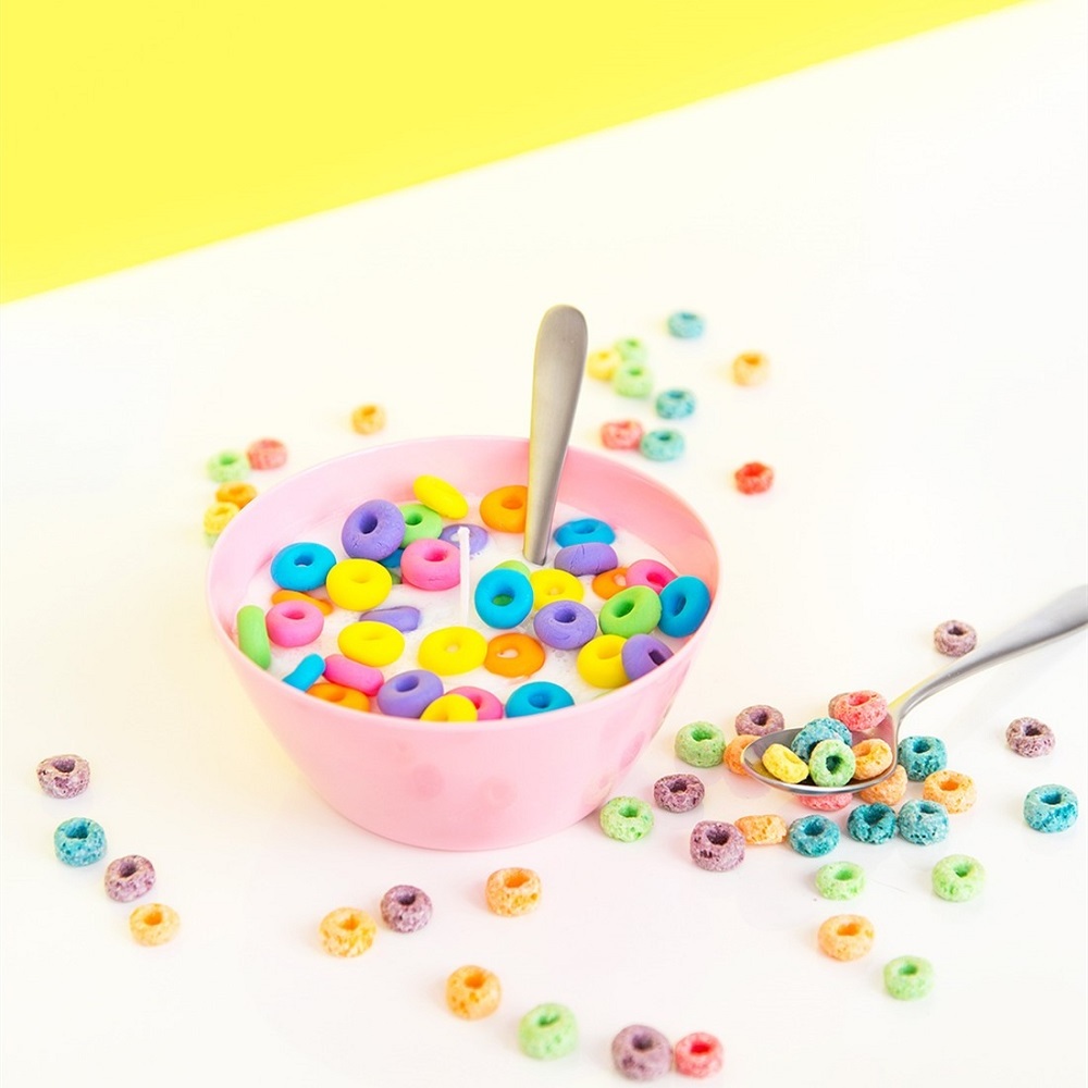 Huaming Custom Creative Cereal Bowl Candle Simulation Food Candle Three-Core Soy Wax Glass Jar Scented Candle With Metal Spoon