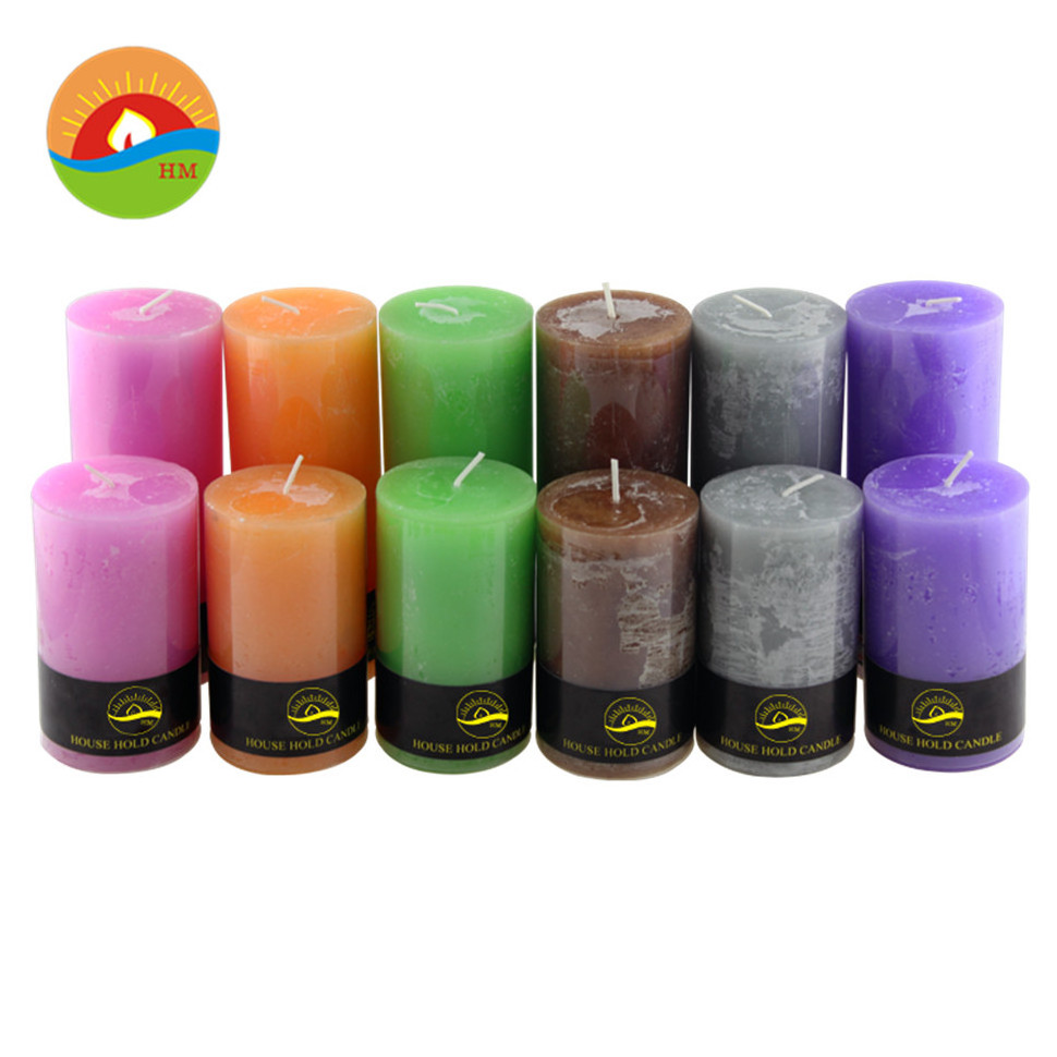 Romantic candlelight christmas smooth multi color wax candles pillar candles