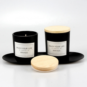 Wholesale Custom Aroma Private label Soy Wax Candles Black Glass Scented Candle for Gift Set