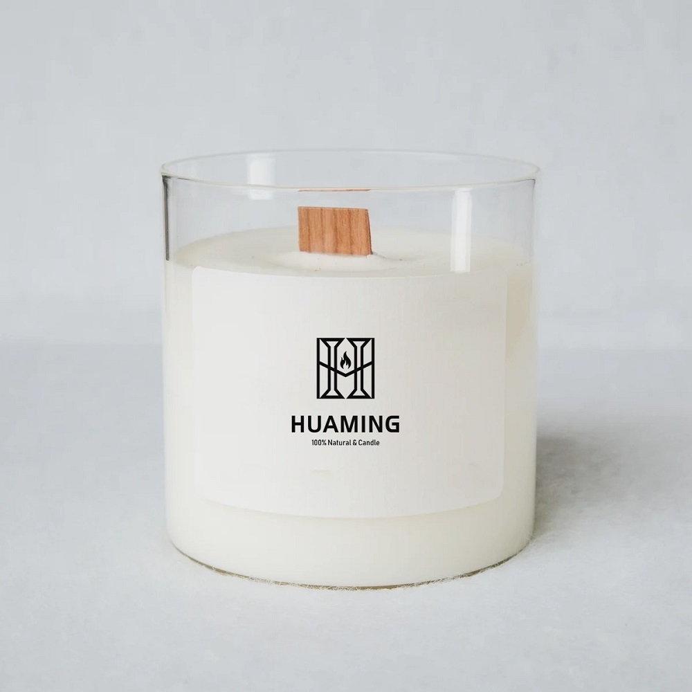 Huaming Premium Organic Scented Candle Lavender Customize Essential Oil Large Cork Lid Scented Candle with Crackling Wooden Wick