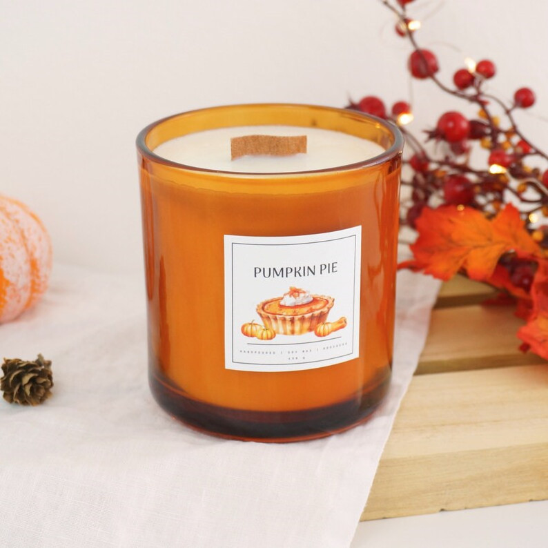 Autumn Wood Wick Dessert Pumpkin Pie Caramel and Cheese Popcorn Scented Soy Wax Candles Customized Scented Printed Tin Candles