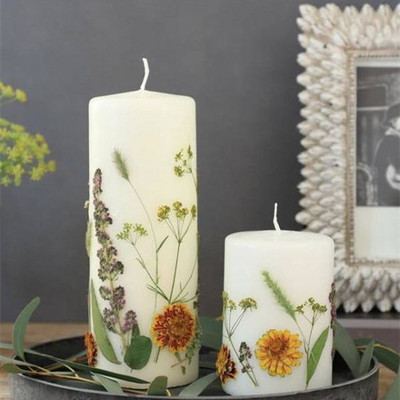 Huaming Multiple Sizes 2 inch Round Flower Stickers Columnar Candles Premium Outdoor Wedding White Soy Pastel Pillar Candle