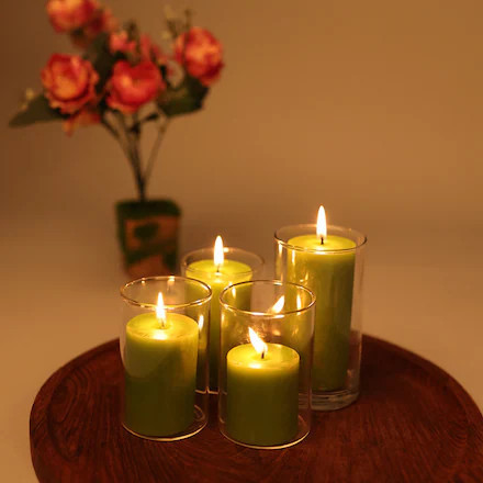 Huaming Hot Selling Party Decorated Round Household Dinner Candle High Quality Flameless Cylindrical Glass Pillar Candles