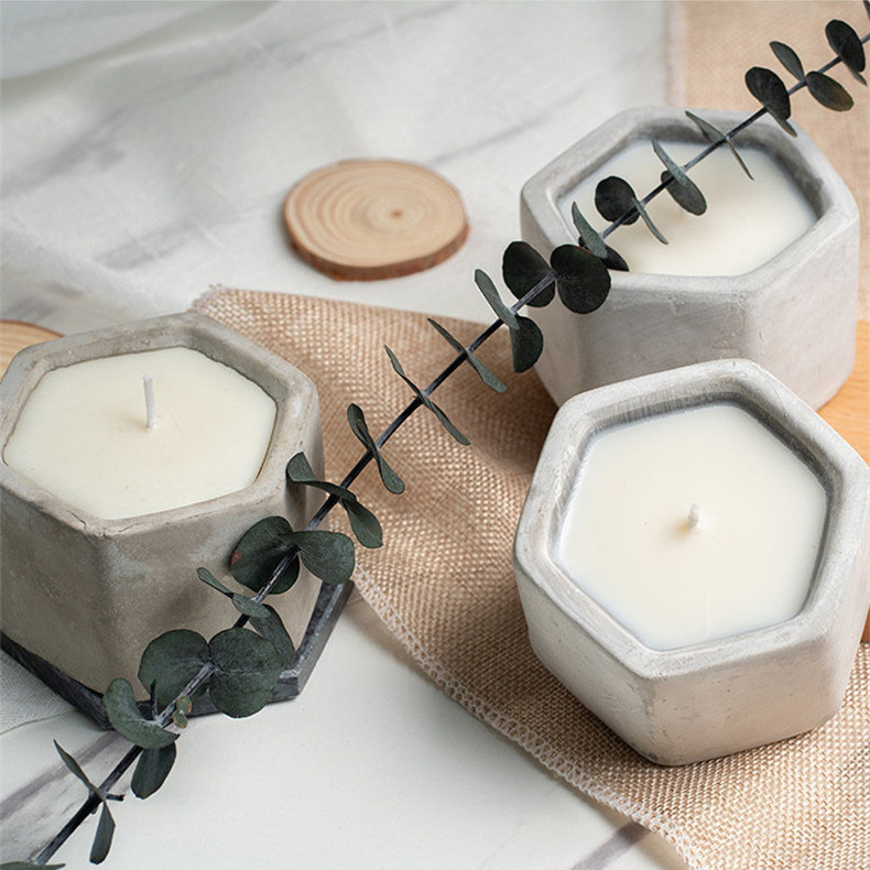 Huaming Tiny Persimmon Soy Wax Scented Fragrance Candle Unique Gentleman Cement Scented Aromatic Candle in Concrete Hexagon Jar