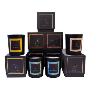 Huaming Luxury Scented Black Candles Large Glass Cup Aromatic Candle Soy Wax Pretty 12 Constellations Scented Candles Gift Set