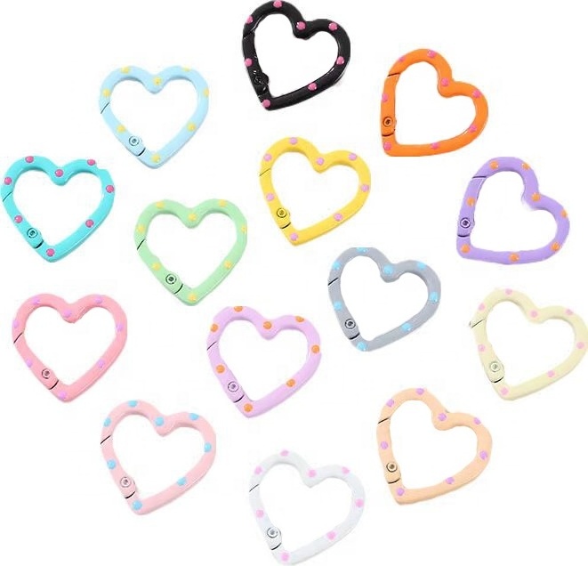 HB Colorful Plated Round Locking Carabiner Snap Clips Carabiner Round O Rings Heart Shaped Design Keychain Key Ring