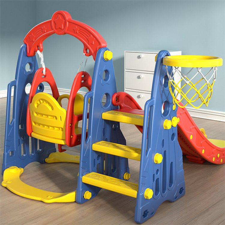 Safety Kids Indoor Color Basketball Combined Playground Baby Toddler Slide and Swing Set