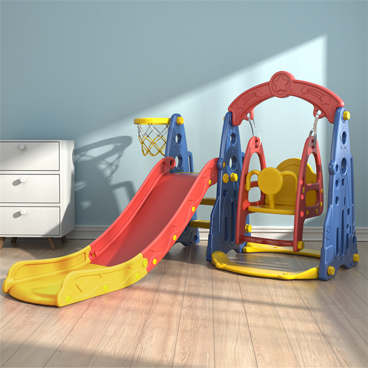 Safety Kids Indoor Color Basketball Combined Playground Baby Toddler Slide and Swing Set