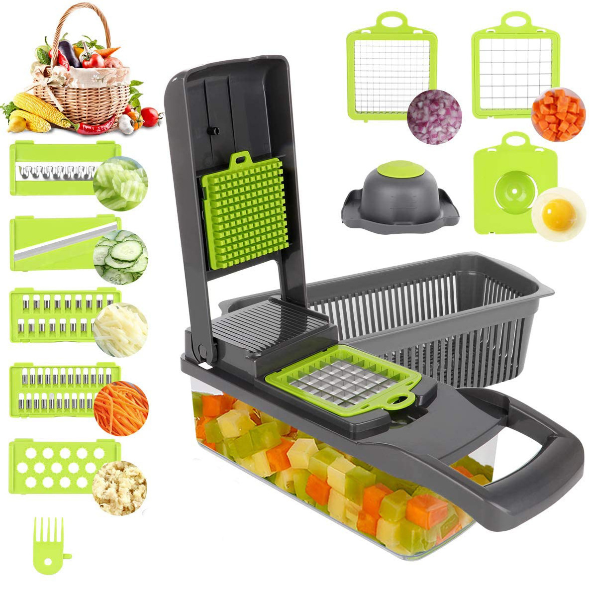 Veggie Cutter Shredder with Container Salad Cutter Grater Egg Separator Vegetable Chopper Slicer Dicer