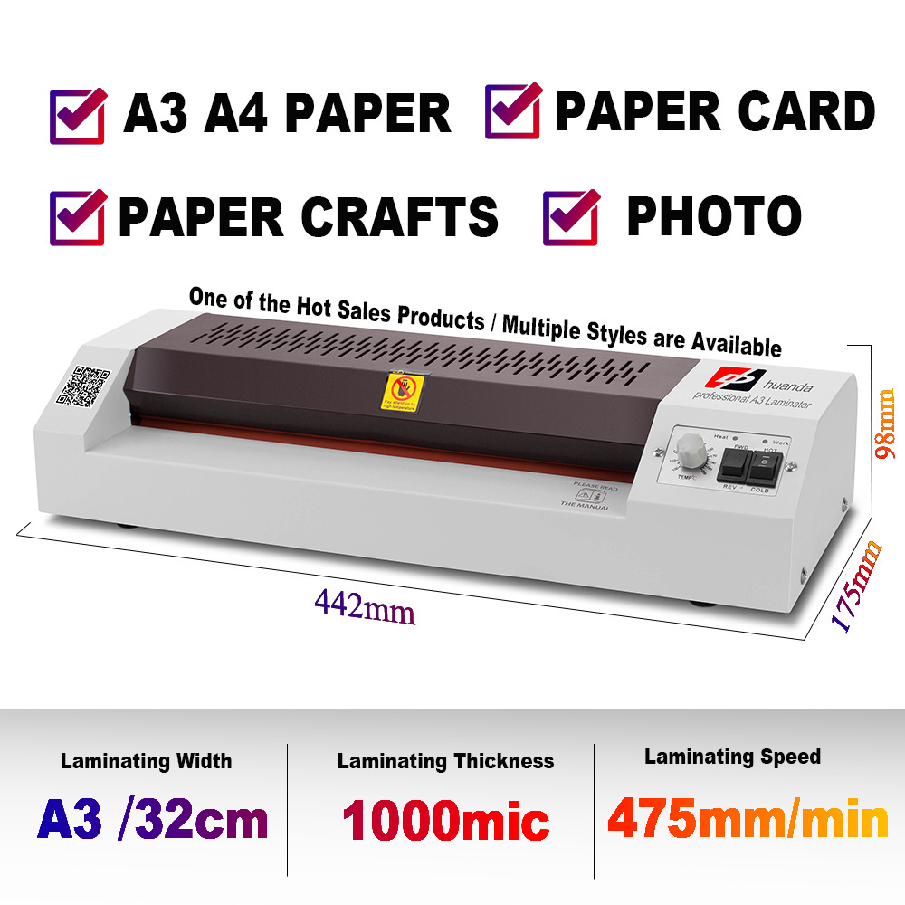 Huanda HD-32020 A3 Lamination Machine A4 Size 50KTYZ 475mm/min Pouch Laminators Hot Laminating Machine