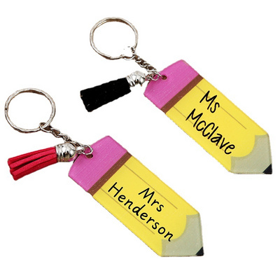 Wholesale Acrylic Name Tag Holder Acrylic Custom Pencil Keychain Tassel Clear Acrylic Keychain