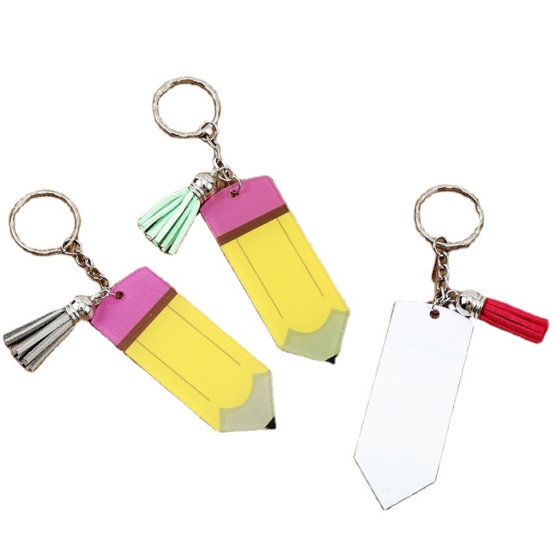 Wholesale Acrylic Name Tag Holder Acrylic Custom Pencil Keychain Tassel Clear Acrylic Keychain