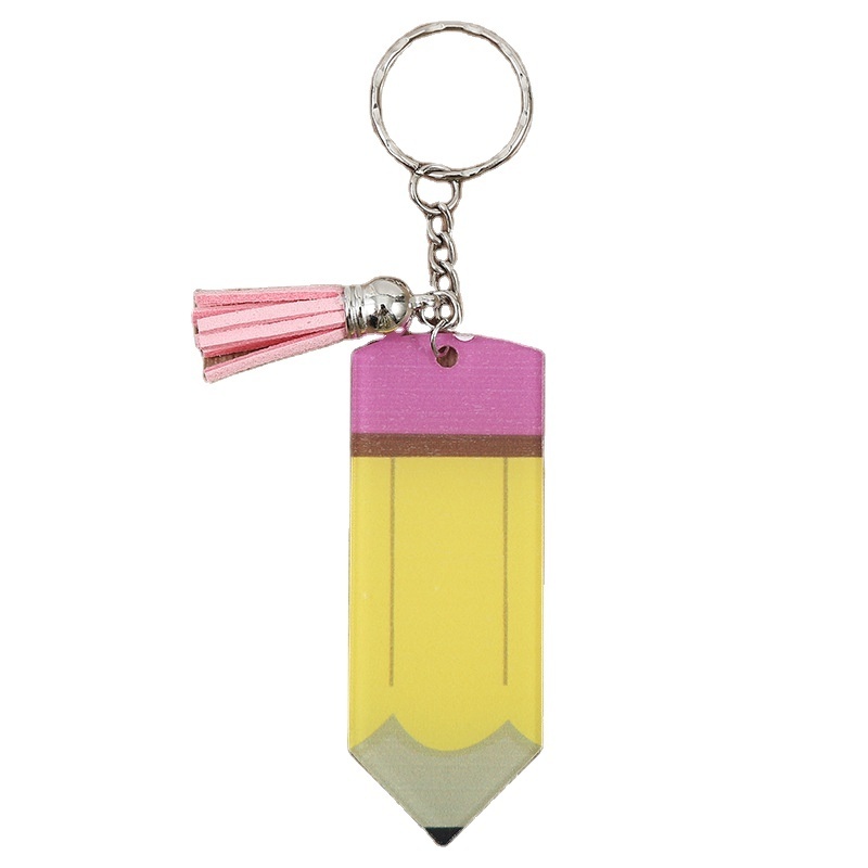 Wholesale Acrylic Name Tag Holder Acrylic Custom Pencil Keychain Tassel Clear Acrylic Keychain