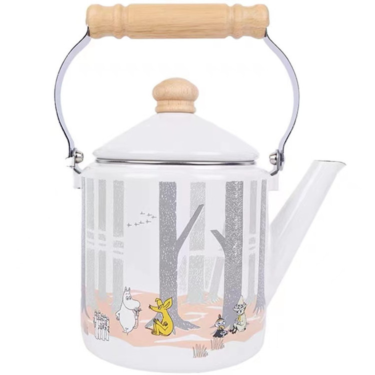 Export Japan Korea 1.5L 2.4L White Serving Jug with Spout Enamelware Camping Coffee Boiler Teapot Tea Kettle for Stove Campfire