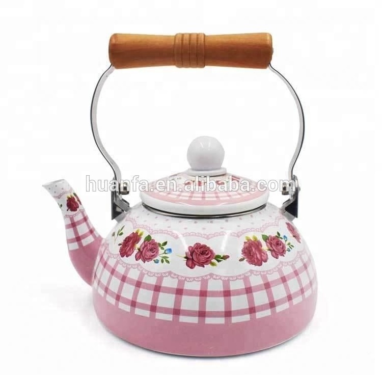 High-quality Vintage Enamel Tea Kettle Enamel Teapot with Cool Touch Porcelain Handle