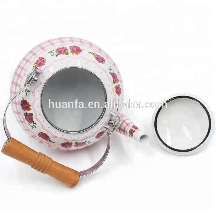 High-quality Vintage Enamel Tea Kettle Enamel Teapot with Cool Touch Porcelain Handle