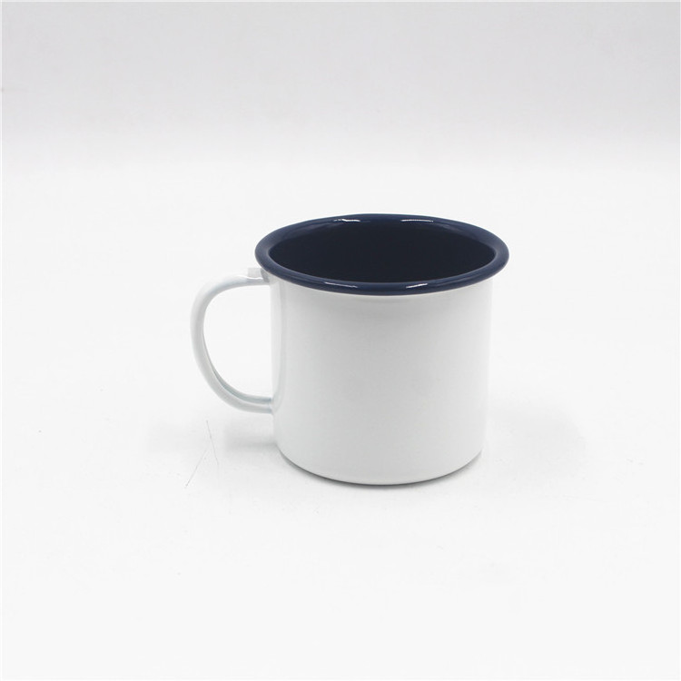 Classic Material Enameled steel blue and white enameled design coffee mug with Pipe handle