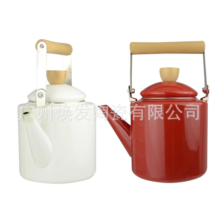 Hot Selling White And Red Design Printed Custom Tea Enamel Camping Kettle 2L