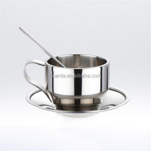 High-grade double wall stainless steel coffee cup set Italian Espresso cup with saucer