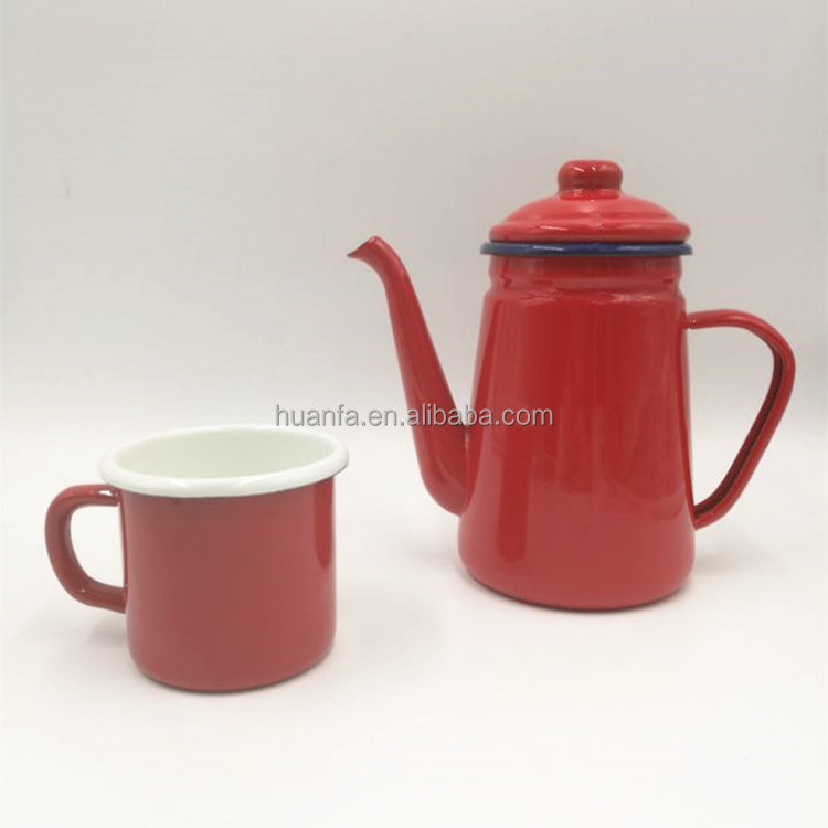 Japan Design Tableware Red And White Color Enamel Coffee Kettle/Oil Kettle/Coffee Pot