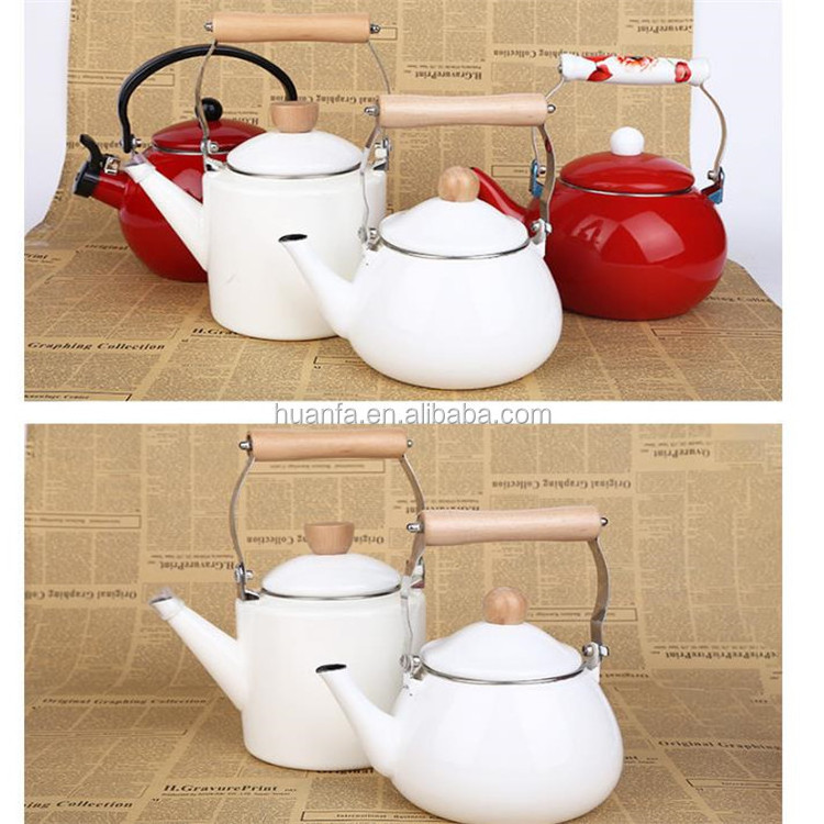 High-quality Vintage Enamel Tea Kettle Enamel Teapot with Cool Touch Porcelain Handle