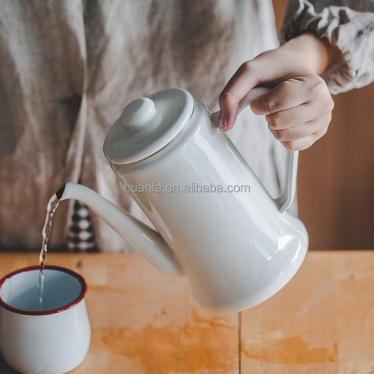 Retro 1.1L Pour-over Cast Iron Coffee Pot/Enamel Kettle Wholesales