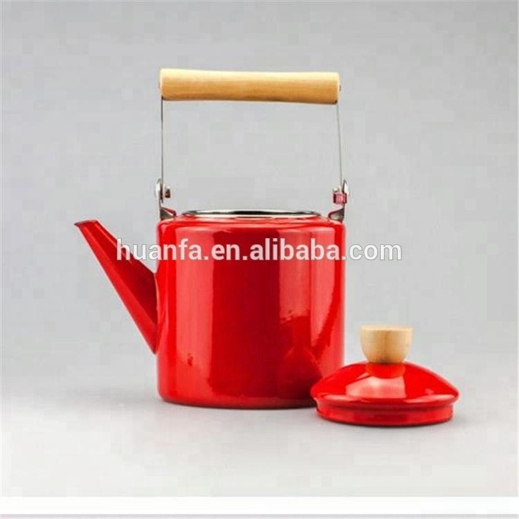 Hot Selling White And Red Design Printed Custom Tea Enamel Camping Kettle 2L