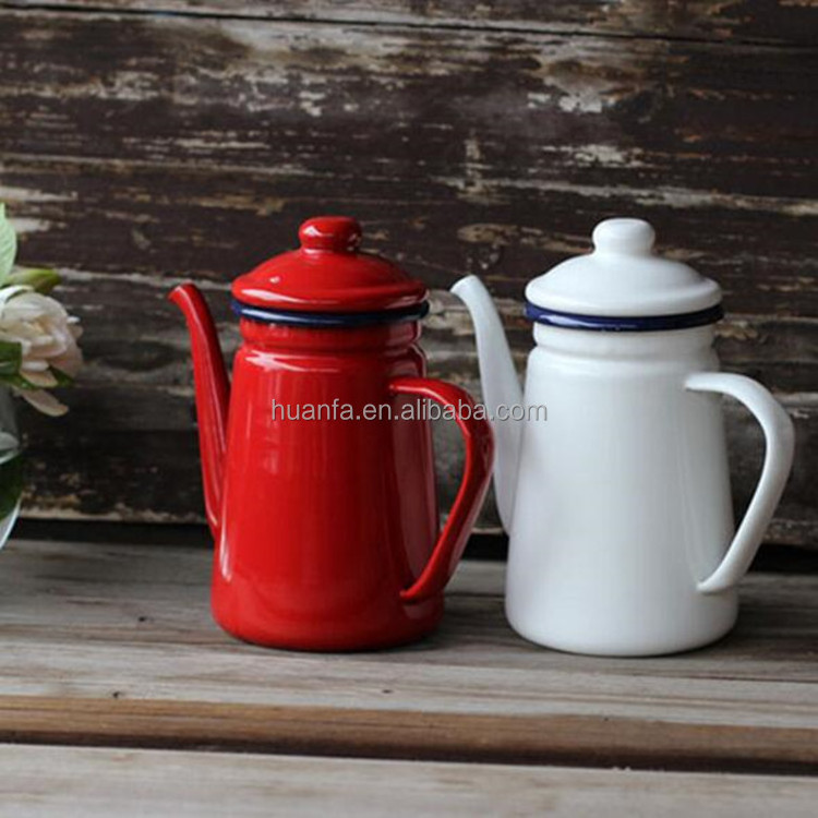 1.1 L white or red Single porcelain enamel tea kettle cool water pot oiler pot Enamel coffee pot