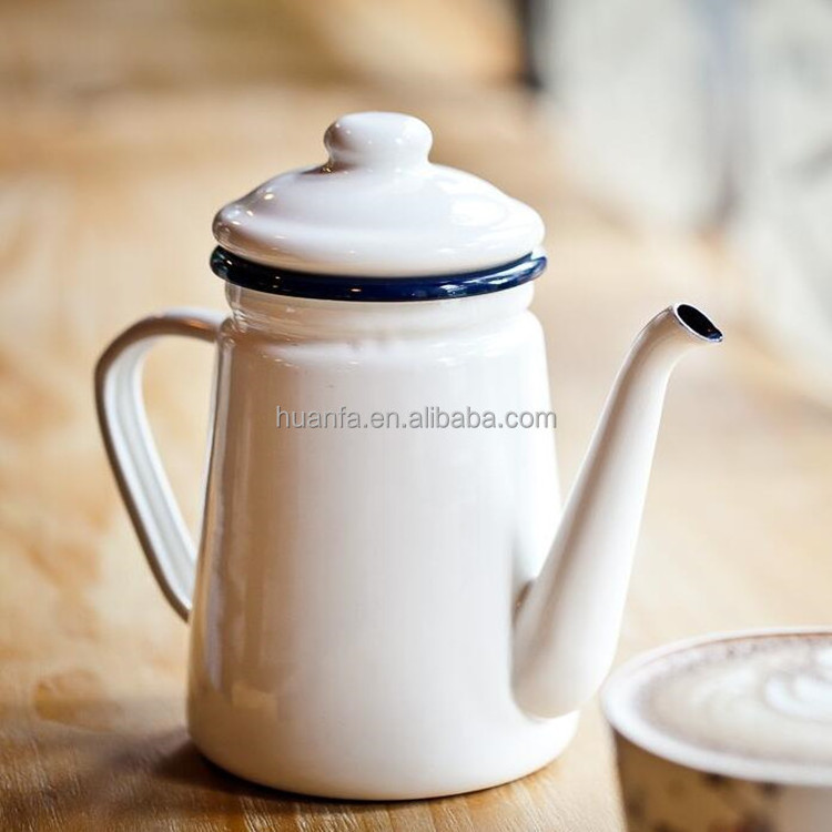 1.1 L white or red Single porcelain enamel tea kettle cool water pot oiler pot Enamel coffee pot